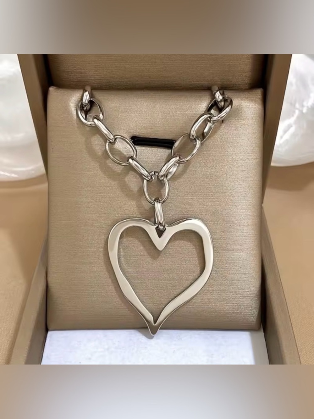 Open Heart Silver Stainless Steel Pendant Necklace